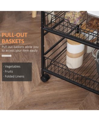 24" 3-Level Kitchen Cart Utility Organizer w/ 2 Storage Shelves
