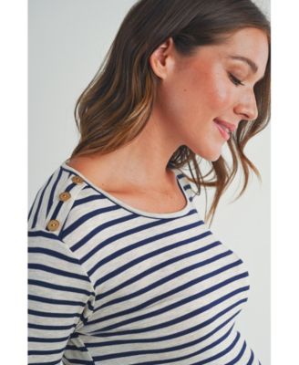 Women's Long Sleeve Side Ruched Striped Maternity Top