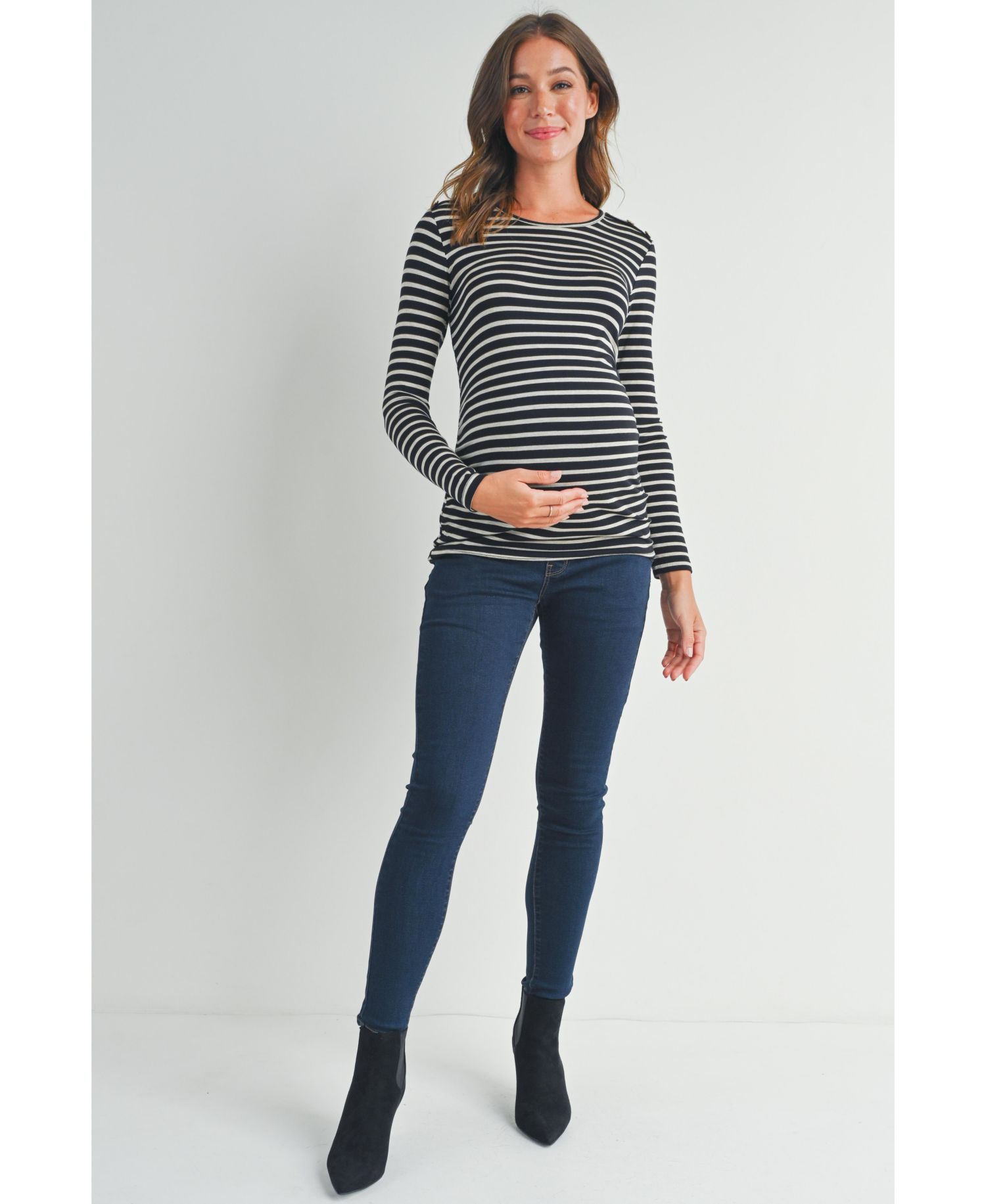 Women's Long Sleeve Side Ruched Striped Maternity Top