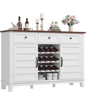 53.5'' Farmhouse Buffet Cabinet with Storage, Storage Cabinet with 3 Drawer, Reversible Wine Rack, Farmhouse Sideboard, Rustic White & Brown