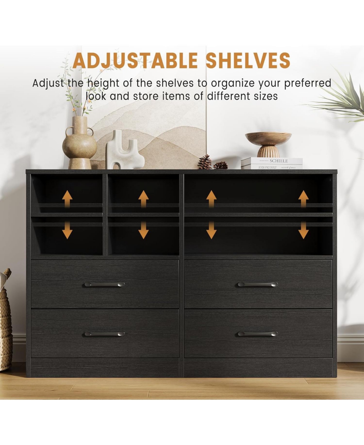 gaomon Dresser for Bedroom with 4 Drawer & 6 Storage Cubbies, Modern Chest of Drawers