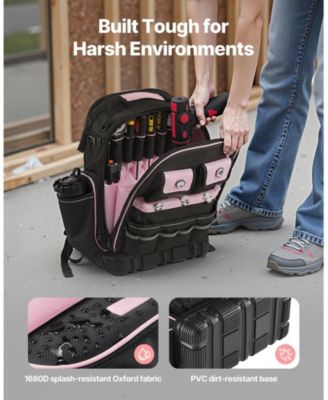 Tool Backpack, 56 Pockets, Heavy-Duty Jobsite Backpack w/ Laptop Compartment & Molded Base, Tradesmen Bag