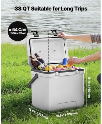 38 QT Portable Hard Cooler with Ice Retention, Heavy-Duty Handles and Cup Holder, Insulated Hard Cooler for Long Trips