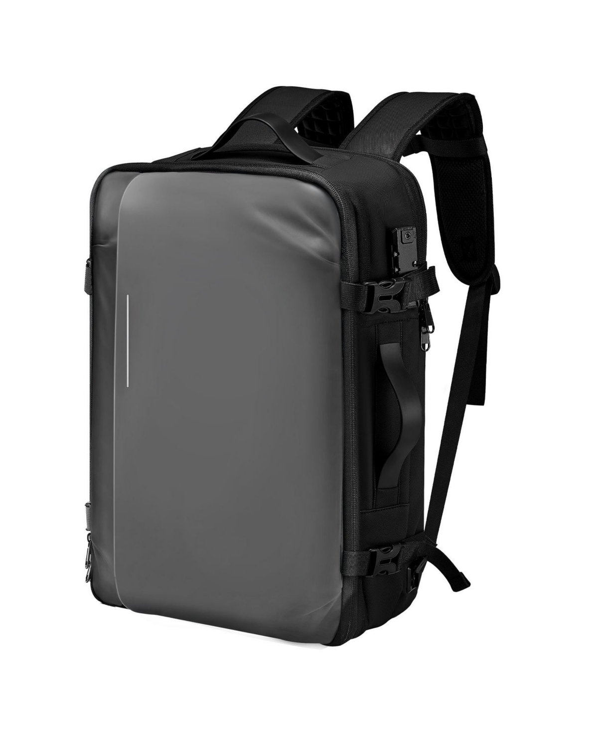 Mecale 65L Expandable Vacuum Seal Compression Travel Backpack with Pump, Tsa-Approved Lock, Water-Resistant Carry-On Luggage, Gray