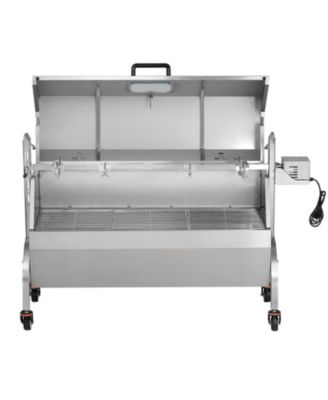 46" Rotisserie Charcoal Spit Grill with Hooded Cover, 132 lb Capacity, 52W Electric Motor, Stainless Steel Roaster, Lockable Wheels