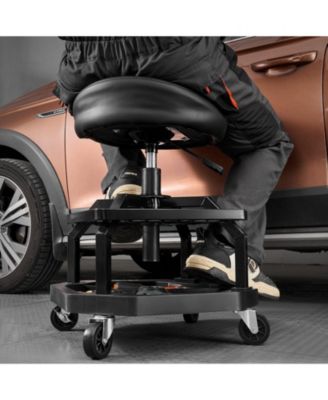 Pneumatic Rolling Shop Stool, Adjustable Height Garage Work Stool, 300 lb Capacity, 360° Swivel Padded Seat with Casters