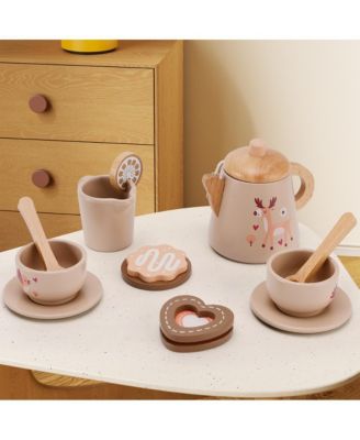 13-Piece Wooden Tea Set with Teapot, Cups & Treats, Child-Safe Gift