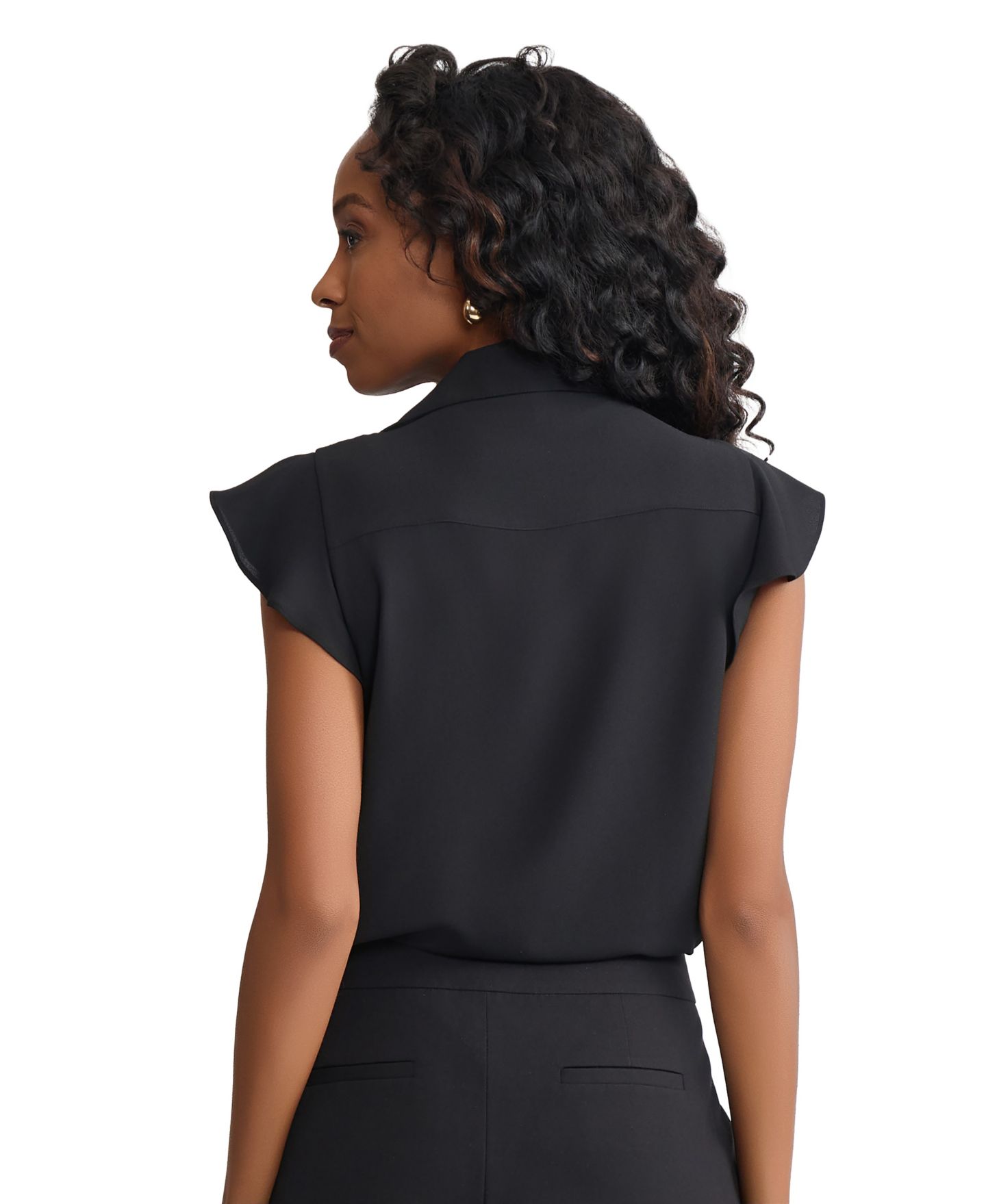 Женский топ Jones New York Ruffle Detail Collared Top, цвет: Чёрный — фото 4