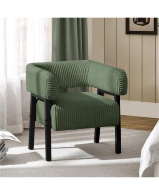 1 Pc Corduroy Upholstered, Engineered Wood Frame U-Shaped Backrest, Pocket Coil Seat Barrel Accent Chair