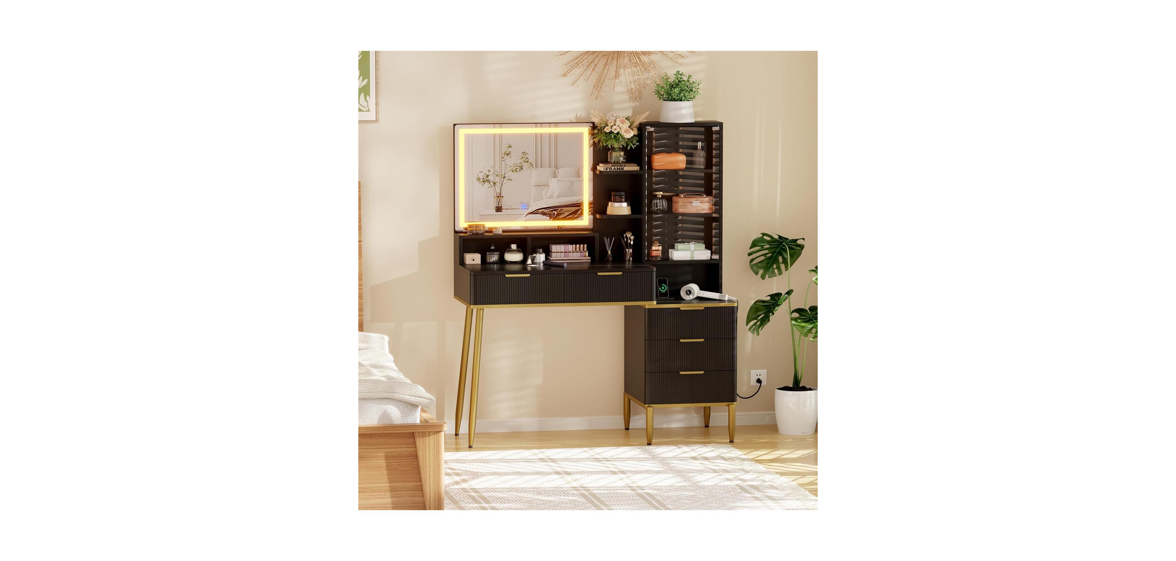 gaomon Makeup Vanity Desk With Hd Lighted Mirror and Power Outlet