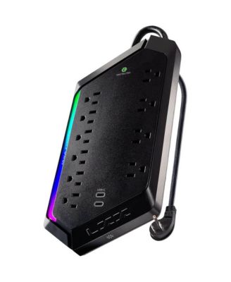 10-Outlet RGB Surge Strip with USB-C and USB Ports for Home Entertainment Power Protection