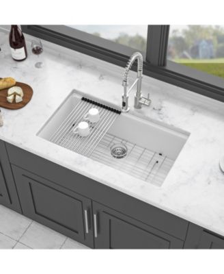 huluwat 32x19x9.65inch White Quartz Composite Kitchen Sink Workstation Undermount Granite