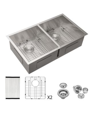 32x18x9inch Undermount Double Bowl Kitchen Sink 16 Gauge Stainless Steel 50 and 50 Split