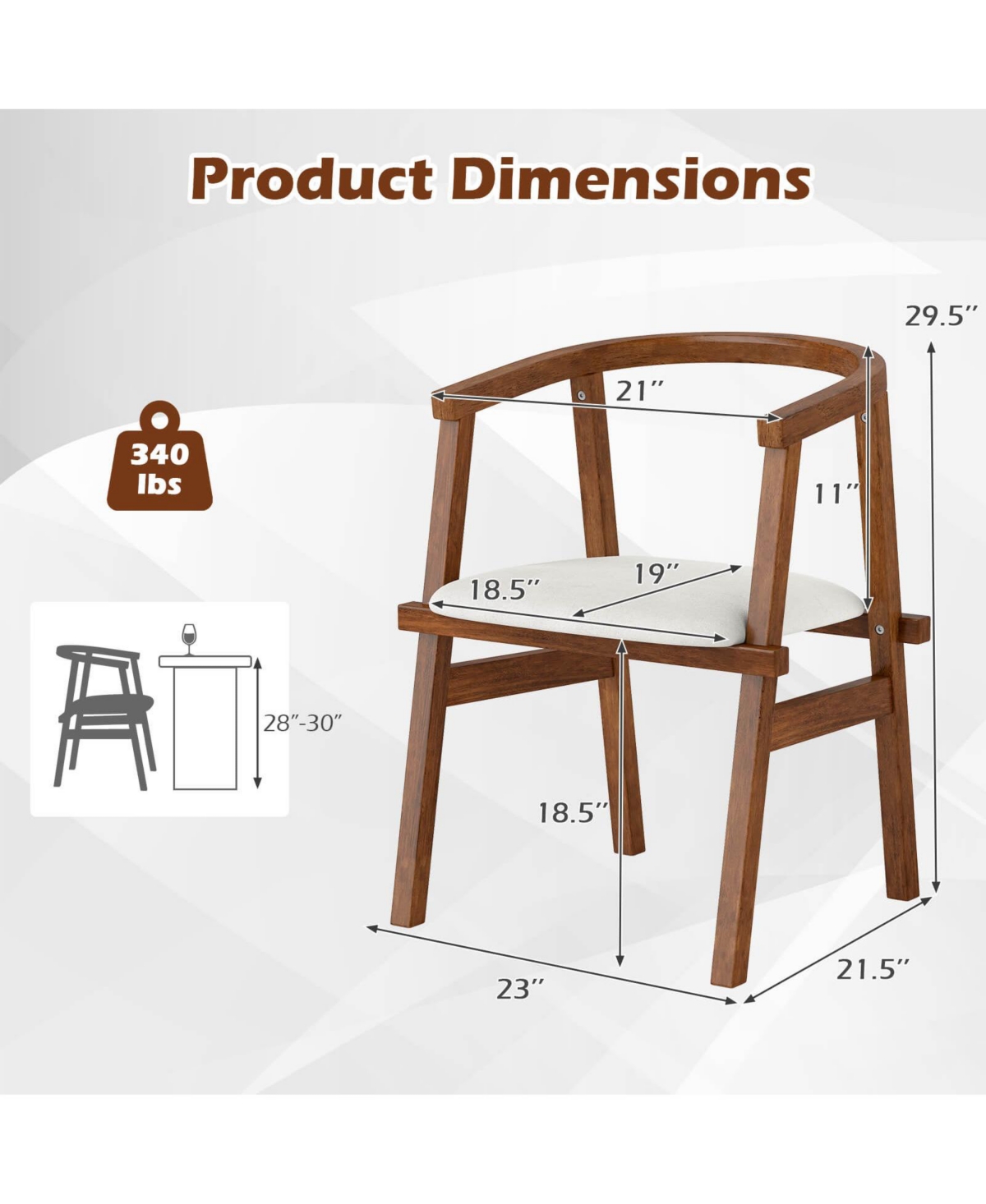 Costway Wooden Dining Chairs with Wrap-around Armrest & Padded Seat for Kitchen