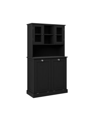 Two-Compartment Tilt-Out Laundry Basket Cabinet with 2 Adjustable Shelves, Tall Bathroom Storage