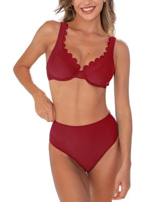 Women's V-Neck Underwire High-Waist Bikini Set with Adjustable Wide Straps
