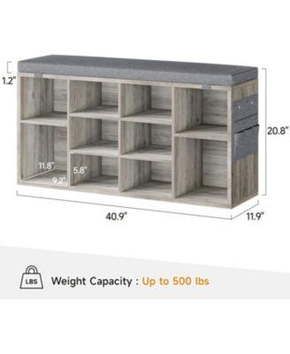 Entryway Shoe Bench with Storage & Cushioned Seat | Wooden Shoe Rack Organizer with Adjustable Shelves & Side Pockets for Hallway