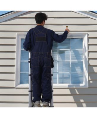 12.5 ft Telescoping A-Frame Ladder, Aluminum Multi-Button Retraction, 375 lb Capacity, Stabilizer Bar, Lightweight Extension Ladder