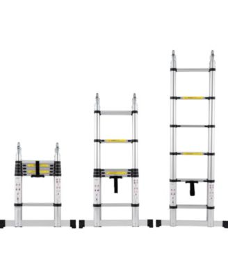 12.5 ft Telescoping A-Frame Ladder, Aluminum Multi-Button Retraction, 375 lb Capacity, Stabilizer Bar, Lightweight Extension Ladder