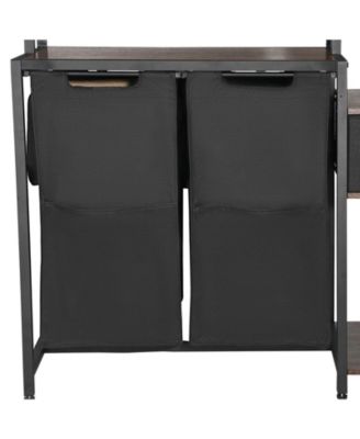 3-Tier Laundry Sorter with Rack, 2-Section Hamper with Shelves & Drawers, Ladder Shelves, 600D Oxford Bags, Metal Frame