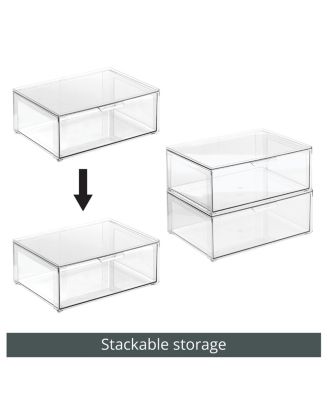 Plastic Stacking Closet Storage Organizer Bin with Drawer, 4 Pack, Clear