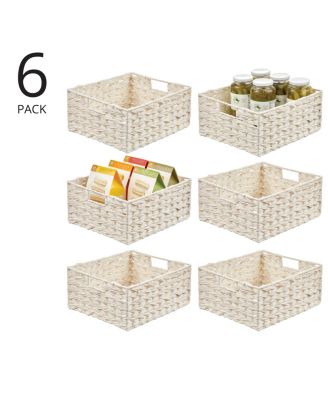 Woven Farmhouse Kitchen Pantry Food Storage Basket Box, 6 Pack, White