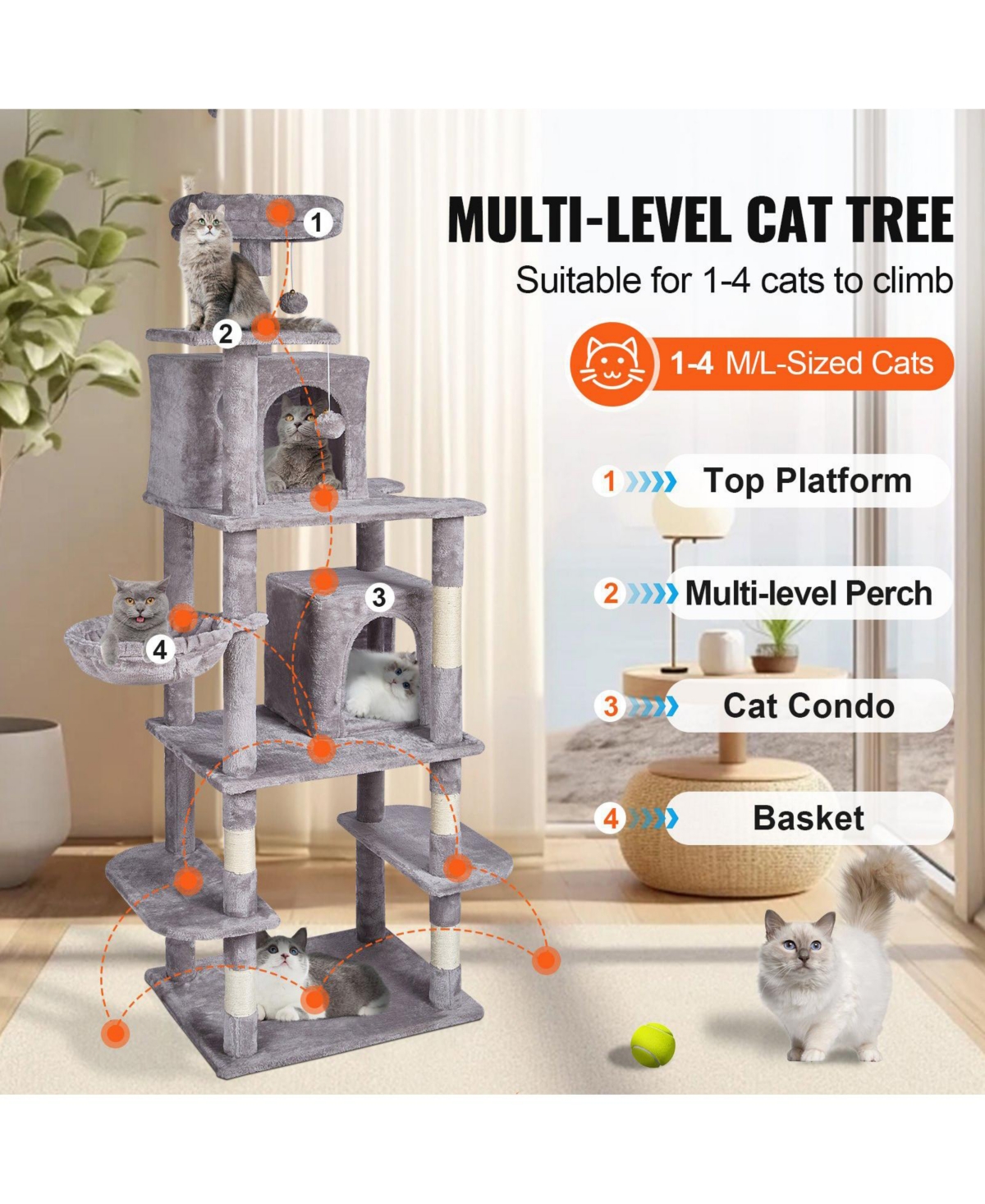 Cozito 68.5" Multi-Level Cat Tree with 2 Condos