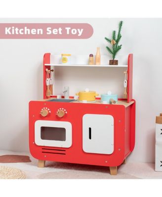 Wooden Kids Play Kitchen Toy Set with Washer, Oven, Realistic Sink & Storage