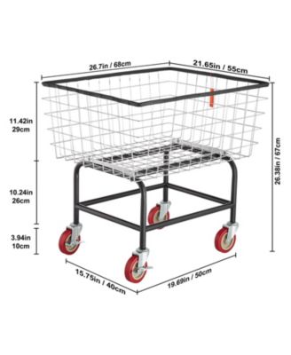 Wire Laundry Cart, 2.8 Bushel Basket with Wheels, 26.7" x 21.7" x 26.4", Steel Frame, Chrome Finish, 4" Casters