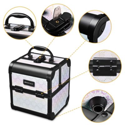 Rolling Makeup Train Case w/ Cube Case Cosmetic Organizer ForgetMeNot