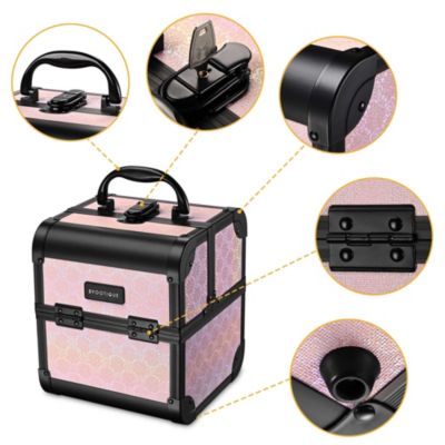 4in1 Portable Makeup Train Case with Cube Case Cosmetic Organizer Pink