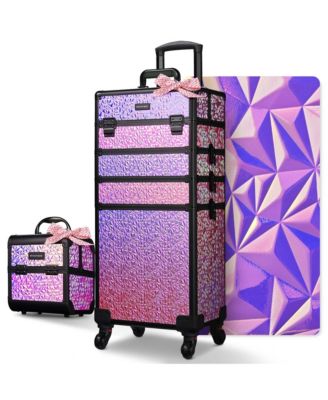 Makeup Train Case Kit with Cube Case Cosmetic Organizer Mermaid Pink