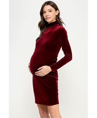 Maternity Velvet Long Sleeve Mock Neck Mini Dress