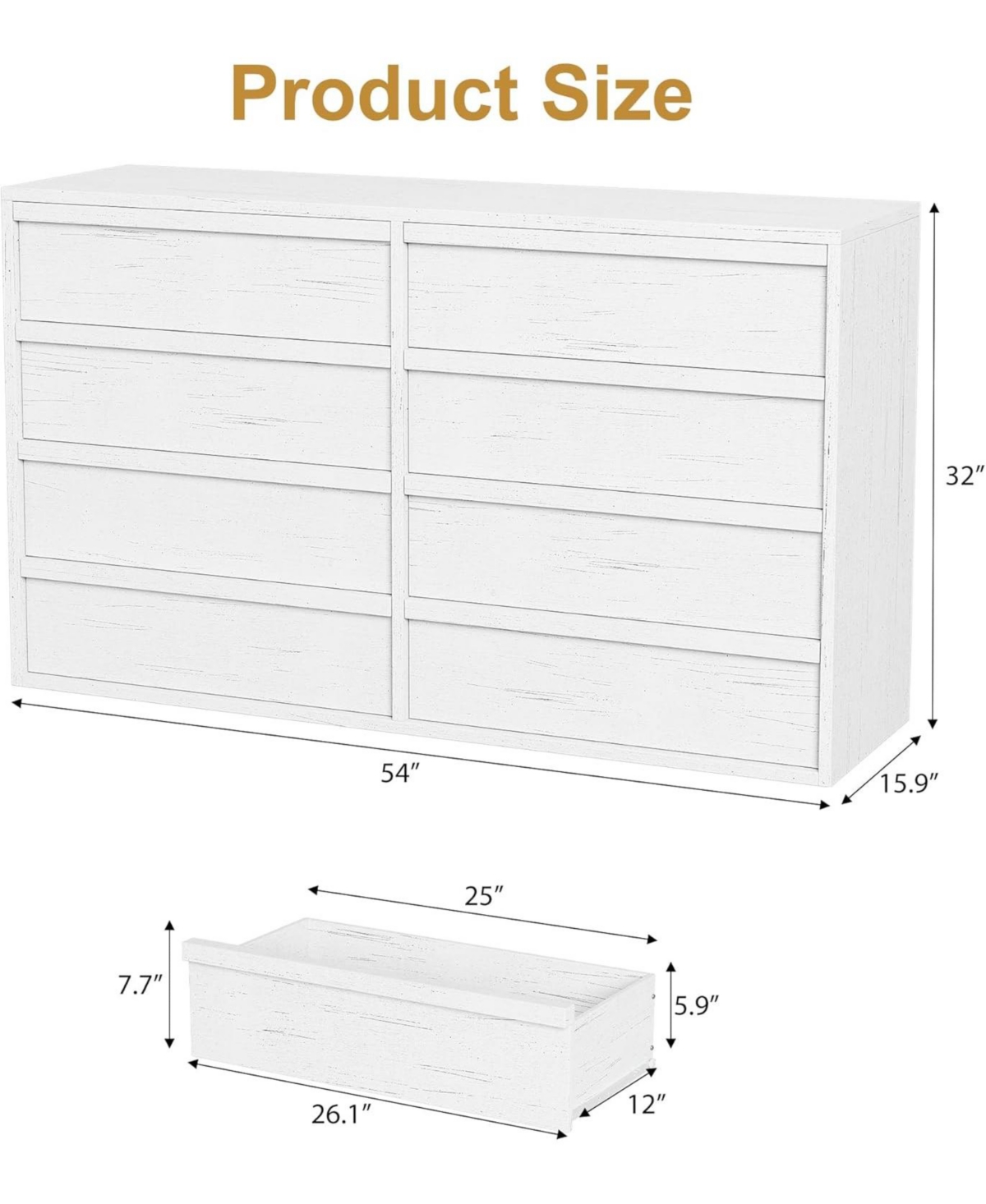 gaomon 8-Drawer Modern Double Dresser, 54" Wide Wooden Chest Organizer, Concave Handles, Living Room, Nursery, Hallway.