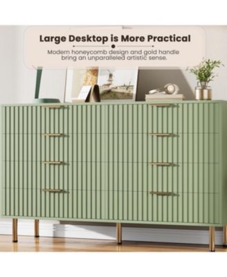 8-Drawer Modern Fluted Green Dresser, 55 Inch Wide Chest, Deep Drawers, Large Organizer for Bedroom, Living Room, Kids Room