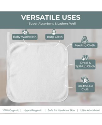 Baby Organic Washcloths, 10x10" Ultra Soft Absorbent Face Wash Cloths for Babies, Wash Cloth, Newborn Bath Towels, Holiday Gifts 6 Pack