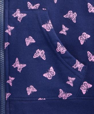 Girls' XS-XL Butterfly-Print Full-Zip Hoodie