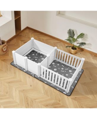 Whelping Box, 73 x 38 x 19.7 in Plastic Whelping Pen w/ Adjustable Door Height & Waterproof  Pad, Easy-Clean Indoor Birth Kit