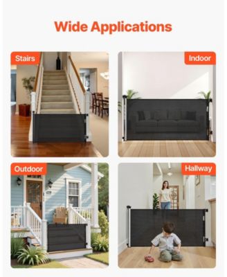 Retractable Baby Gate, 31.3 in Tall, Extends to 56.3 in Wide, Mesh Dog Gate w/ Security Lock, Trip-Free Walk-Through, Black