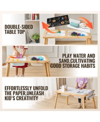 Kids Sensory Table, 3 Foldable Bins & Paper Roll Holder, Indoor/Outdoor Sand & Water Play, Wooden