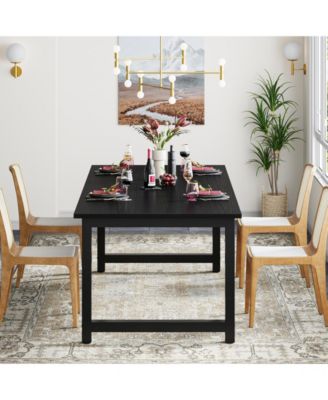 63-Inch Dining Table for 4-6, Industrial Rectangular Kitchen Table, Modern Wooden Dinner Tables with Sturdy Metal Legs