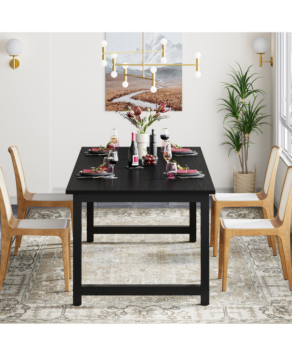 Tribesigns 63-Inch Dining Table for 4-6, Industrial Rectangular Kitchen Table, Modern Wooden Dinner Tables with Sturdy Metal Legs
