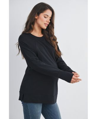 Maternity Crew Neck Side Zip Nursing Pullover Sweatshirts