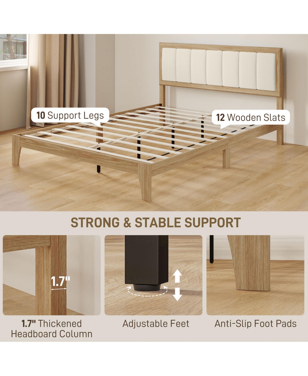 Homcom Queen Bed Frame with Headboard, Platform Charcoal