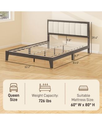 Queen Bed Frame with Headboard, Platform Bed Frame Charcoal