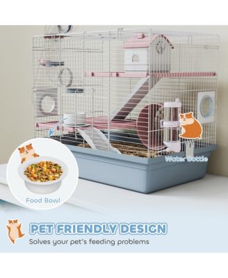 Hamster Cage, 3-Tier Gerbil Cage with Exercise Wheel and Tubes,