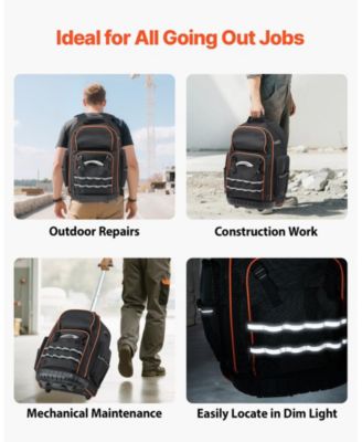 Rolling Tool Backpack on Wheels, 110 lb Capacity, 72 Pockets, Heavy-Duty Tool Organizer, Telescoping Handle, Stable Base