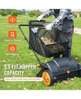 21" Push Lawn Sweeper, Leaf & Grass Collector with 3.5 cu. ft. Mesh Hopper, 2 Spinning Brushes, Plastic Wheels, Steel Frame
