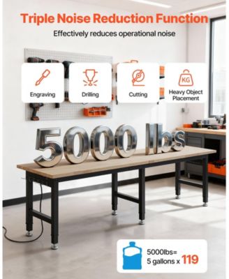 96" Adjustable Workbench, 5000 lb Capacity, 96 x 24" Oak Wood Top, 4 AC Outlets & 2 USB Ports, Heavy-Duty Worktable