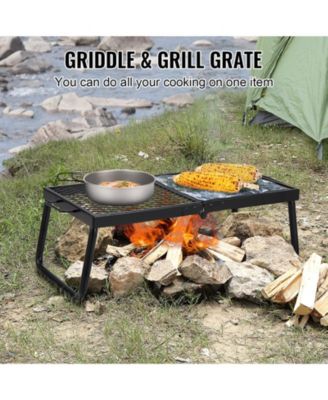 22.4" Folding Campfire Grill, Heavy Duty Steel Mesh Grate with Legs and Carrying Bag, Camping Grate for Fire Pit Cooking